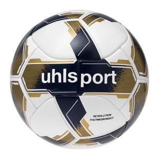 BOLA DE FUTEBOL UHLSPORT REVOLUTION THERMOBONDED (branco/azul marinho/dourado)